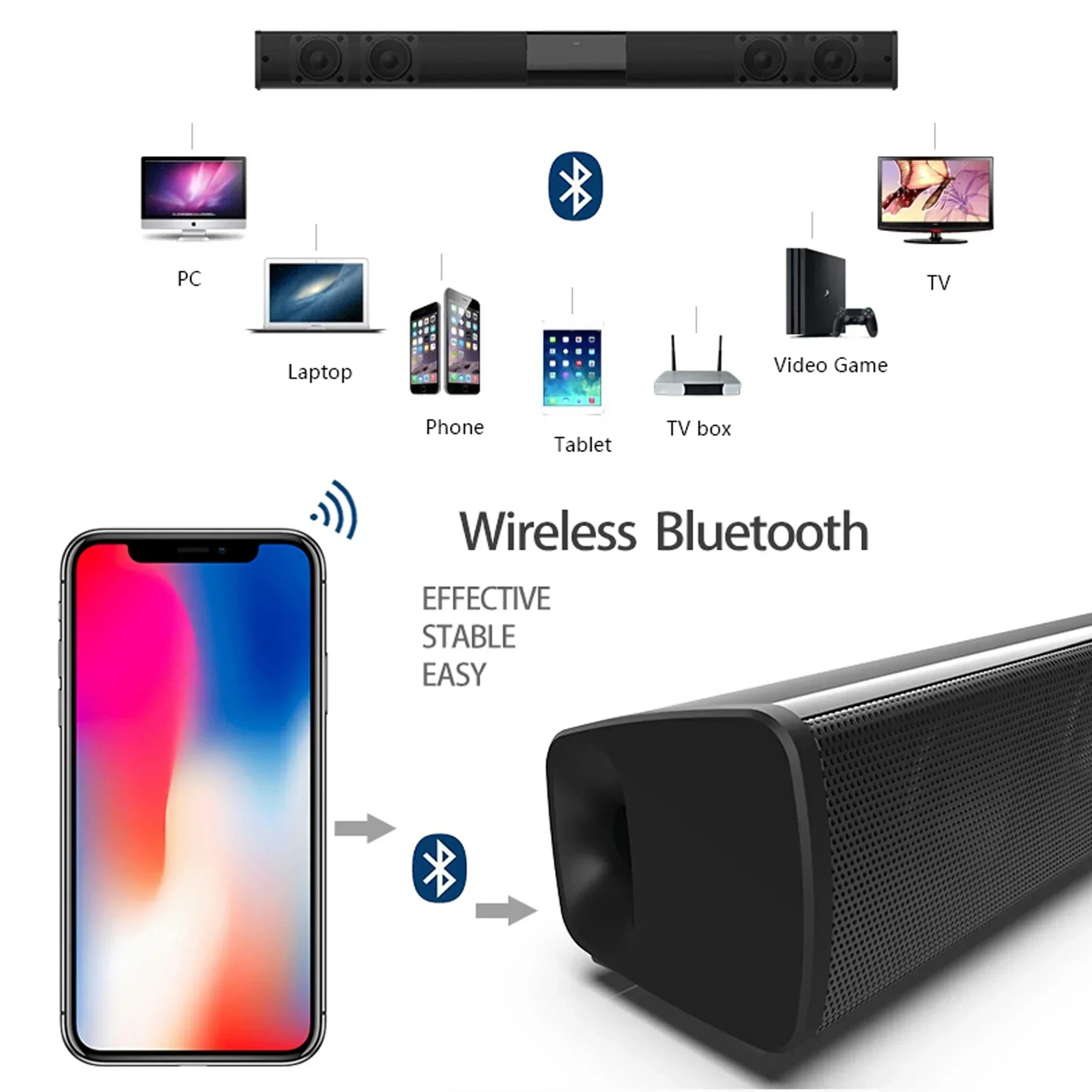 40W Bluetooth 5.3 Speaker With Remote Control Stereo Soundbar Surround Sound Home Theater Supports RCA AUX TF Card Sound Box