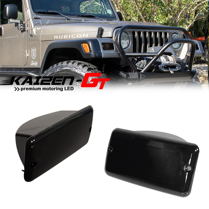 

2PCS ABS Smoked Lens Car Front Bumper Turn Signal Light Cover Housings Kit For 1997-2006 Jeep Wrangler TJ, No Bulb / Socket