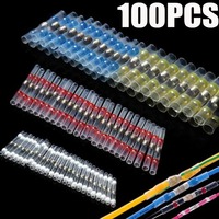 100pcs Waterproof Solder Seal Wire Connectors Terminals Heat Shrink Butt Stress-free Electrical Copper with Soldering Sleeve