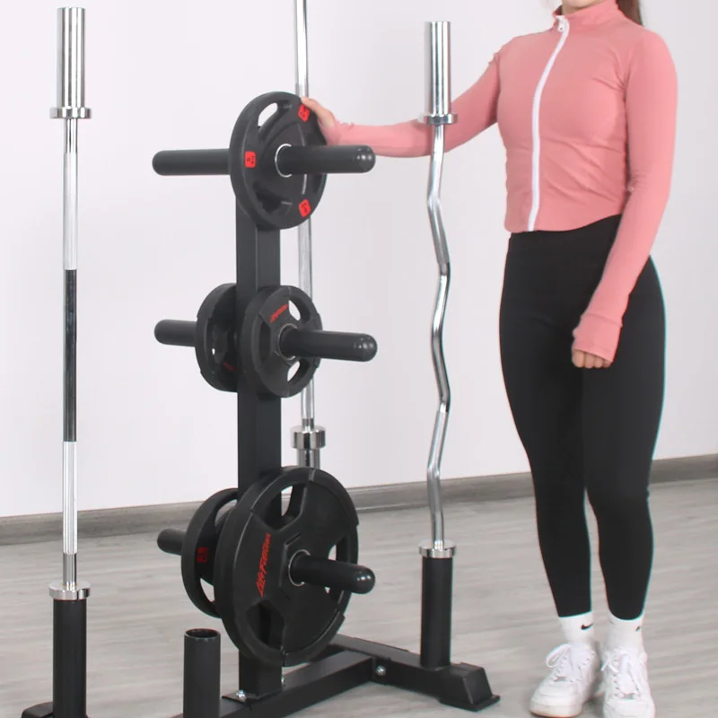 ウェイトプレートツリーホルダー&ホームジム用垂直バーベル収納ラック、6ペグウェイトプレートバーベル