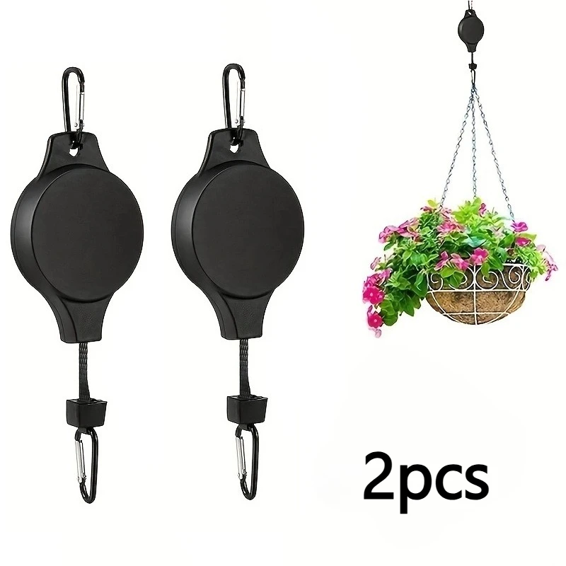 2Pcs Heavy Duty Adjustable Retractable Pulley Plant Hanger Ceiling Fence Hook Indoor Outdoor Balcony Pot Bird Feeder Organizer