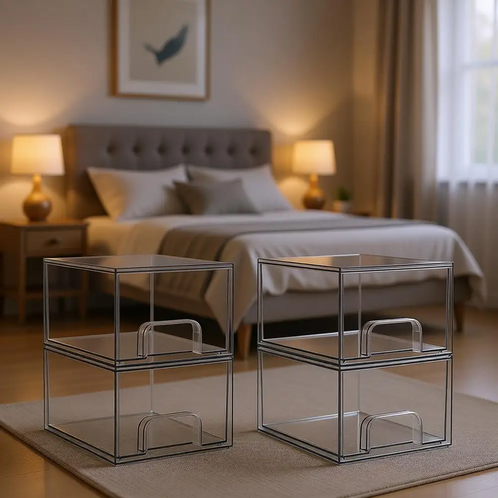 

Прозрачные штабелируемые ящики для хранения, акриловый органайзер для косметики, пластиковые контейнеры для хранения, для туалетного столика, под раковину, для кухонного шкафа, кладовой, дома