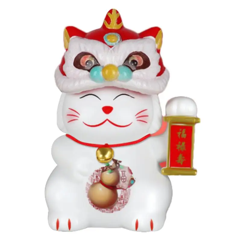 Lucky Cats Decoration Cute White Beckoning Cat Welcoming Cat Chinese Lucky Money Cat Ornament Solar Good Luck Fortune Cat