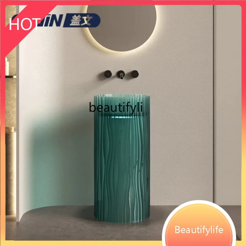 

XX80 Гофрированная прозрачная круглая раковина, встроенная раковина от пола до потолка из цветной хрустальной смолы