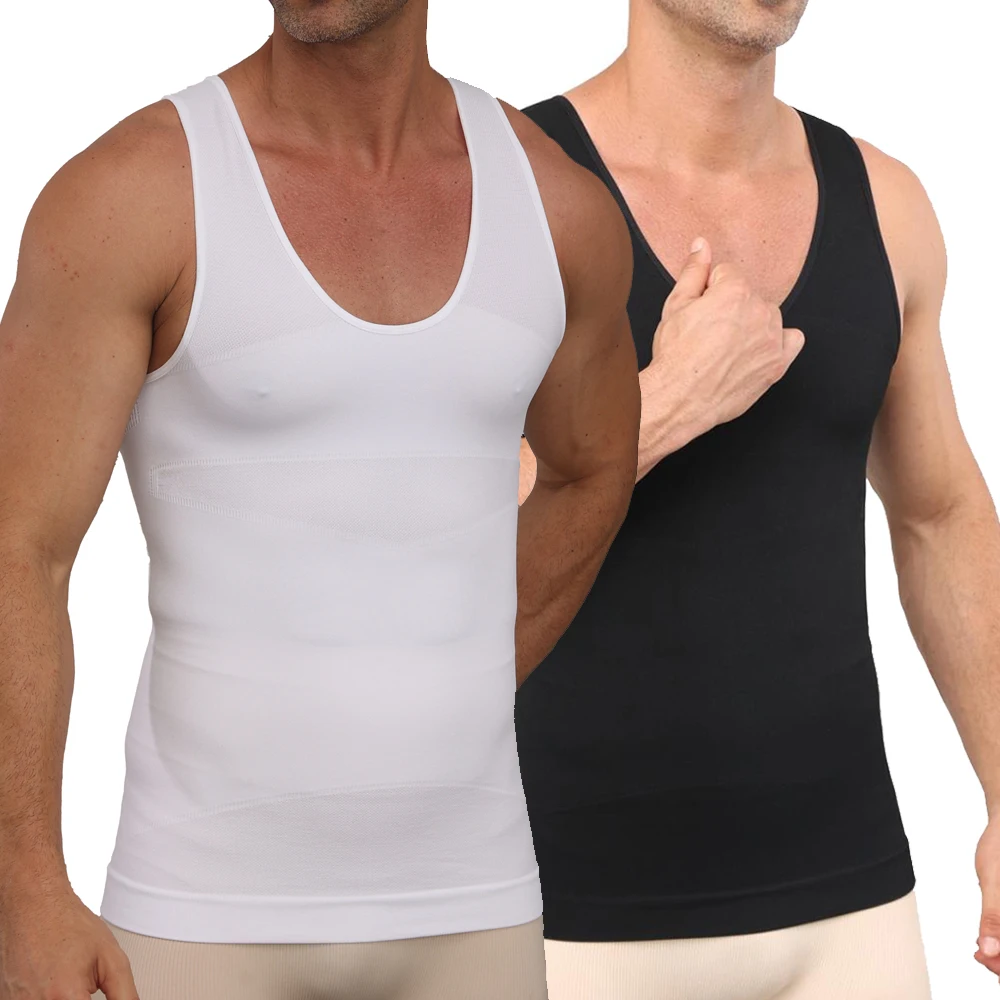 

Men's Compression Vest Fitness Tummy Control Shaper Top Slim Fit Deep U Round Neck Breathable Underwear Weight Loss Shapewear