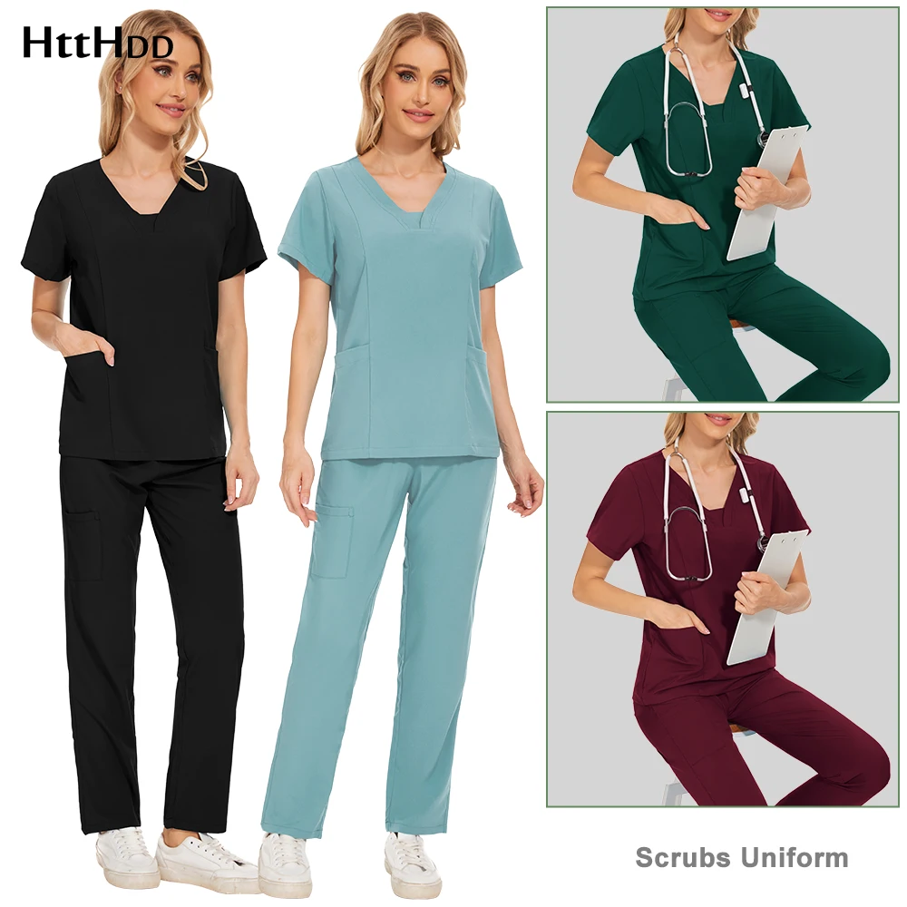 Scrub Uniforme para Mulheres, Uniforme de hospital, Scrub Joggers, Roupa médica, Uniforme Doutor Enfermagem, Scrubs Suit Set, Clínica de Moda