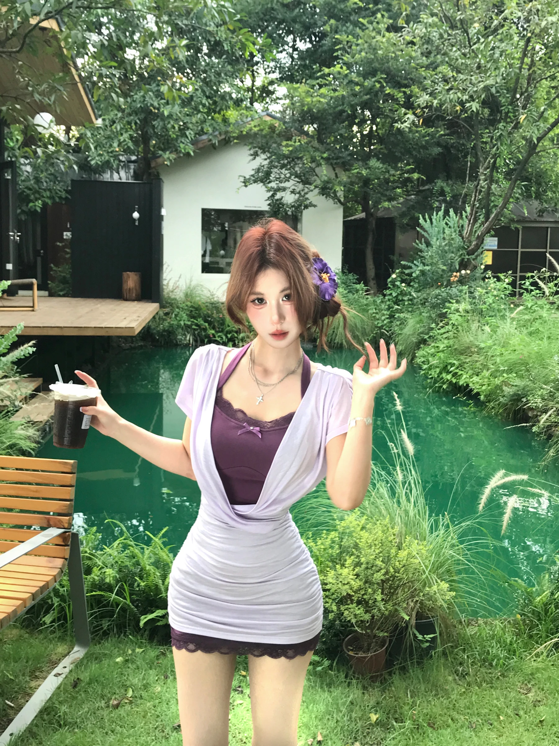 

Летняя женская кружевная юбка Mejiu Honey Nine Clove Dr Sexy Pure Desire Design с завышенной талией из клеевого волокна