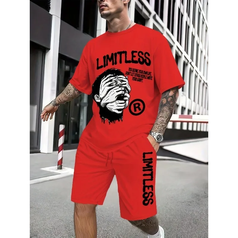 

2025 Summer Fashion Trend Fun 3D Pattern Men's Casual T-shirt Shorts Set Daily Outdoor Sports Street Polyester Fiber