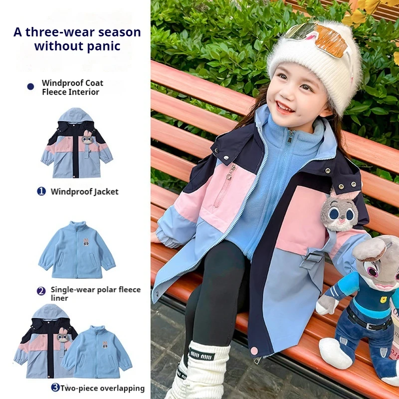 Judy Rabbit Police Officer Autumn Jacket Children Coat Detachable Three-In-One Polar Fleece Suit Zootopia Around The Movie Gift