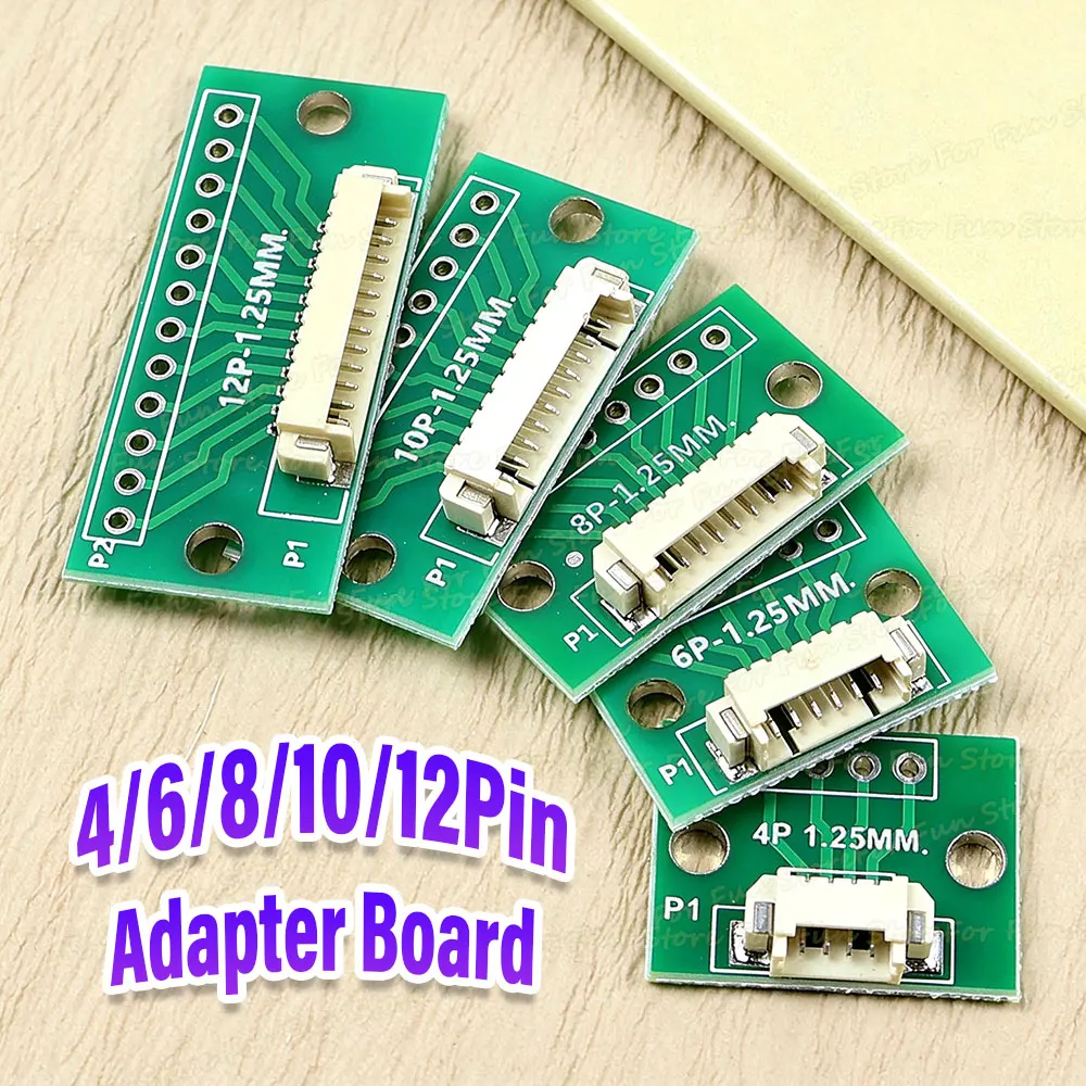 For-Fun 1.25MM Pitch to DIP 2.54MM PCB Adapter 4P 6P 8P 10P 12Pin Terminal Test Board FPC FFC Connector Circuit Board For DIY