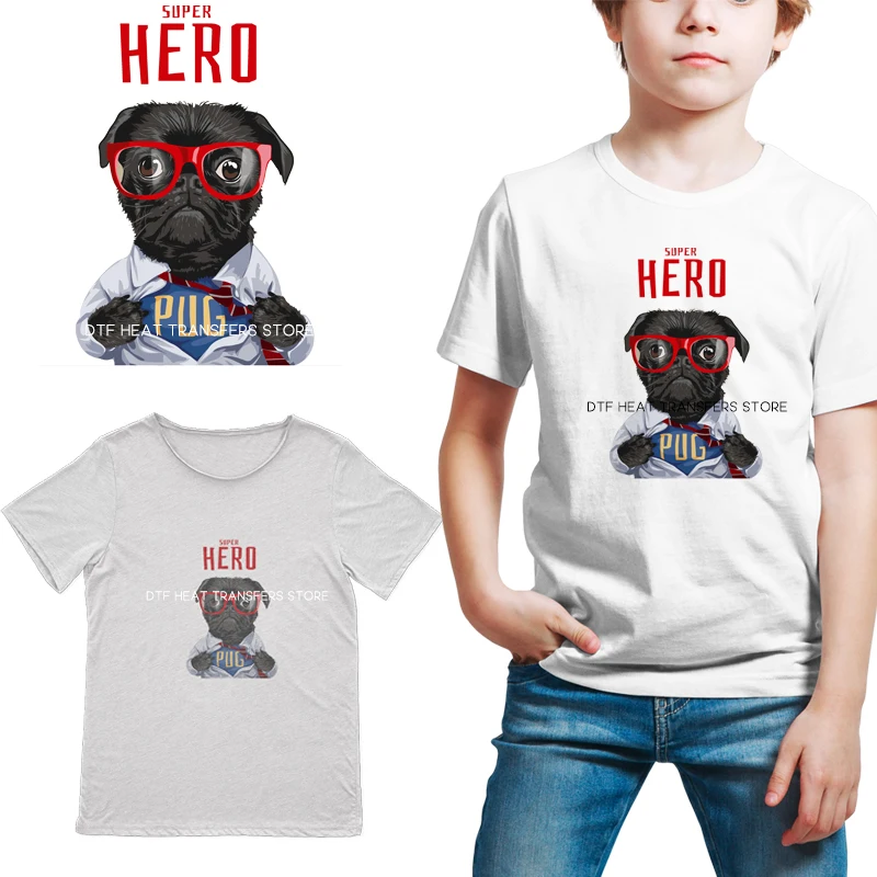 Fashion Animal Series Black Dog Iron on transfer for Children's clothing dtf transfers ready to press Heat Transfer Printing