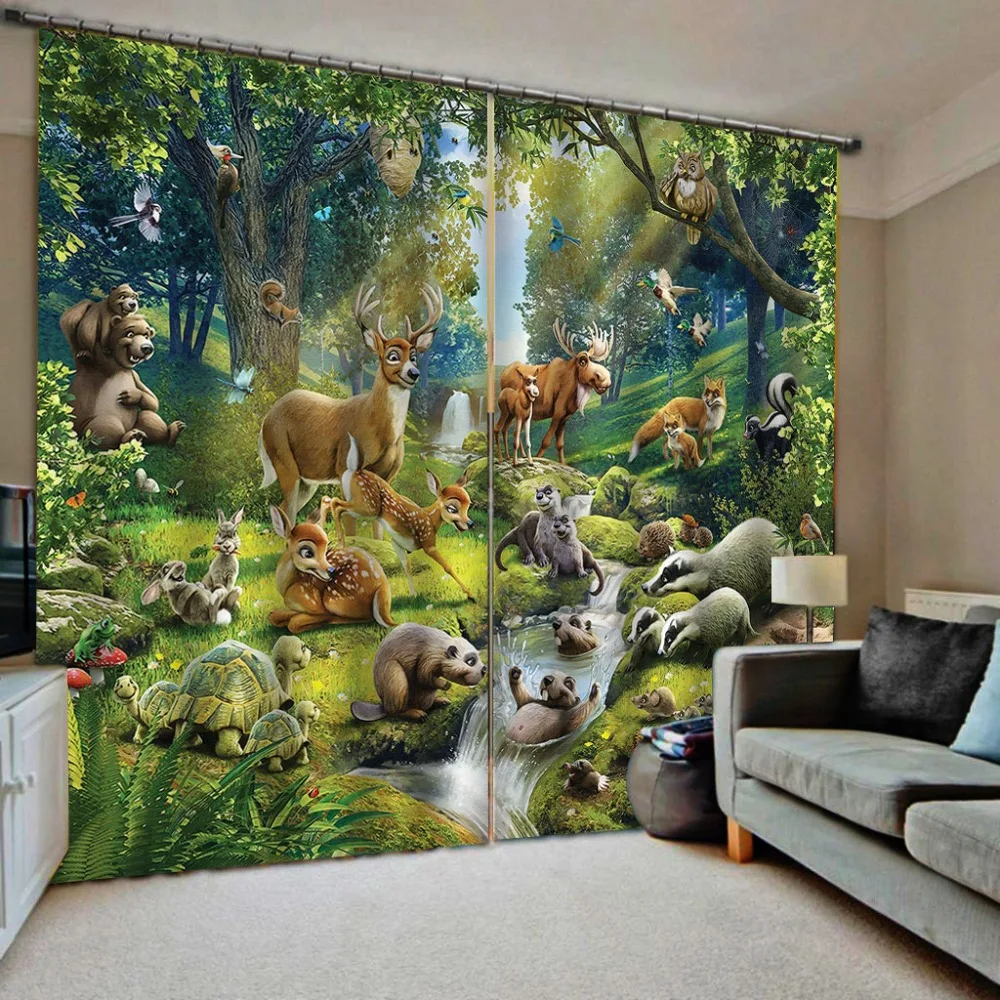 3D animal scenery thick 90% blackout  Printed  Luxury  Curtains for Kid's Bedroom Living Room Divider Curtain 2 Panel Blind