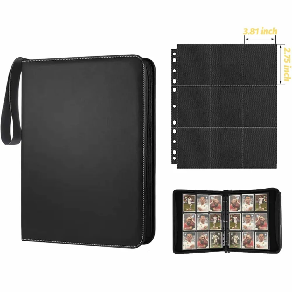 Card Binder 9 Pocket Double Sided Pockets Trading Cards Binders With 50 Sleeves Zip Card Holder Collector Album Holds 900