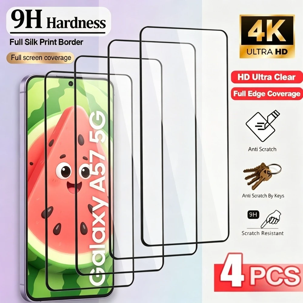4Pcs Full Cover Tempered Glass for Samsung Galaxy A07/A15/A16/A17/A25/A26/A35/A36/A55/A56/A57/A37 Anti-Scratch Screen Protector