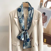 50 Color New Women Silk Feel Printed Design Scarf Shawl Fashion Luxury Long Narrow Small Silk Scarves Ladies Headband Headscarve 3