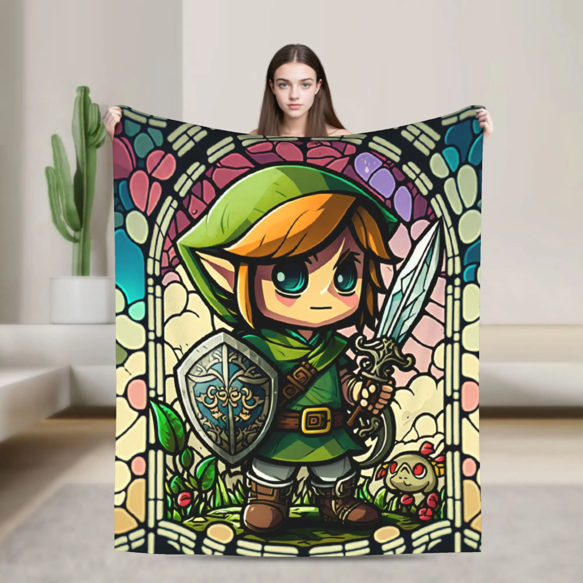 Z-Zeldas Green Hero الزجاج الملون ربط البطانيات الصوف الصيف تكييف الهواء متعددة الوظائف الدافئة رمي بطانية للمنزل لحاف