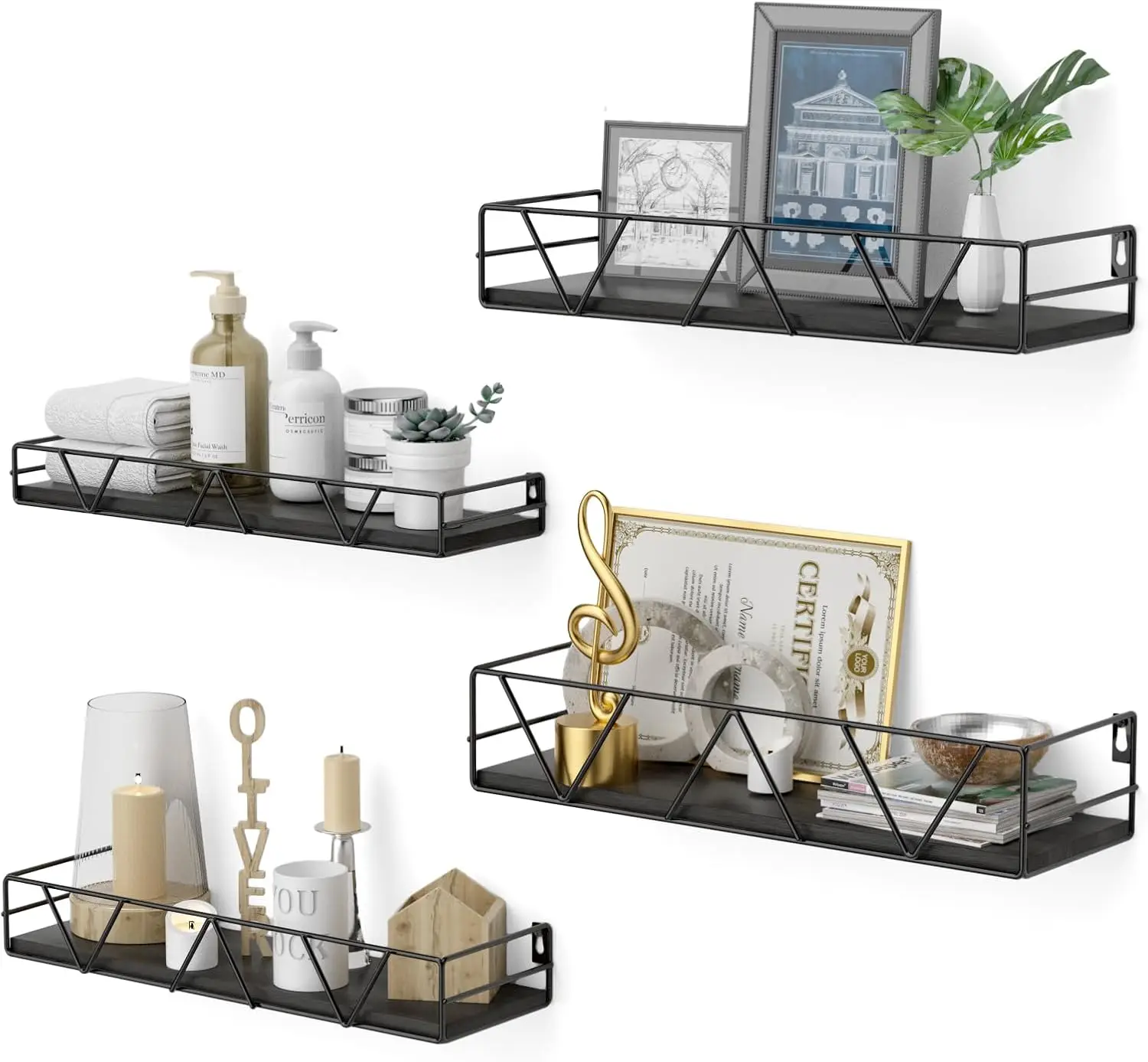 

Floating Shelves Set of 4, Home Wood Wall Shelf, Farmhouse Shelf for Bedroom, Wall Mounted Floating Shelf for Living Ro