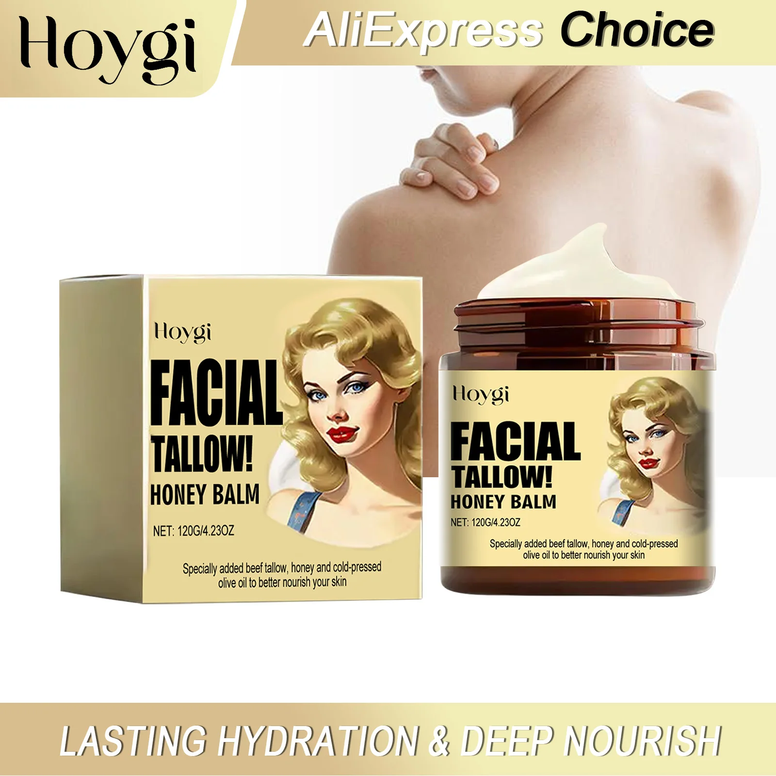

HOYGI Beef Tallow Honey Cream Lasting Hydration Lock Nourishing Smoothing Increase Skin Elasticity Facial Moisturizer Care 120g