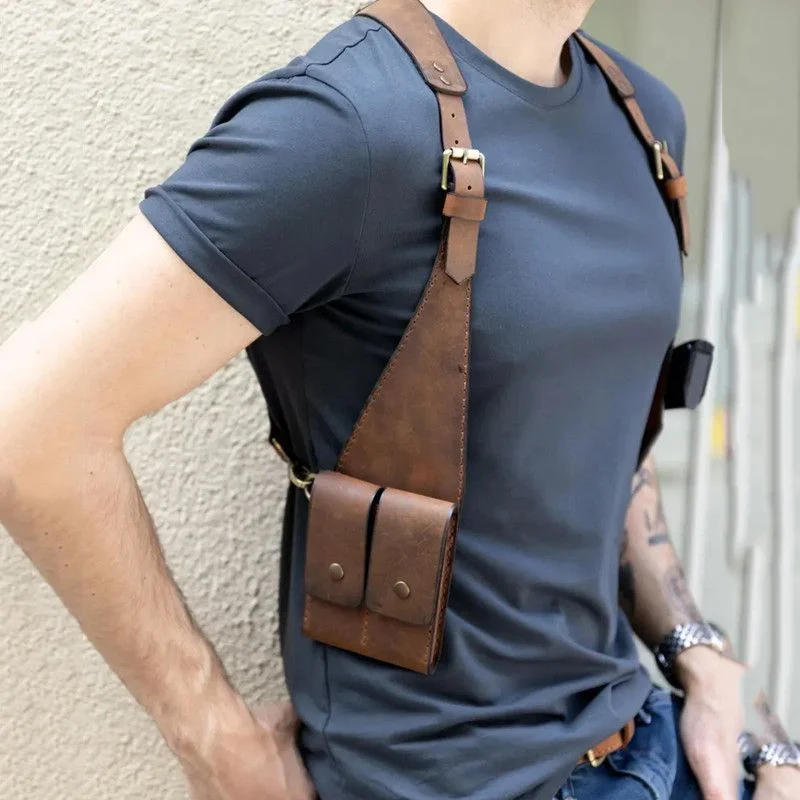 Game Leon Medieval Vintage PU Leather Shoulder Holster Steampunk Cosplay Prop Pouch Halloween Costume Accessory
