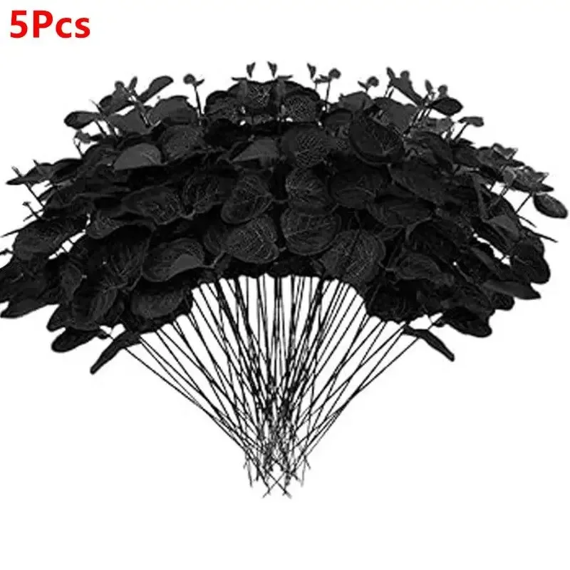 Schwarze Eukalyptusblätter, Stiele, Ahornblatt-Girlande, künstliche Ranken, Halloween, Weihnachtsdekoration für Zuhause, Zimmer, DIY, Hochzeitsdekoration – Detail 8