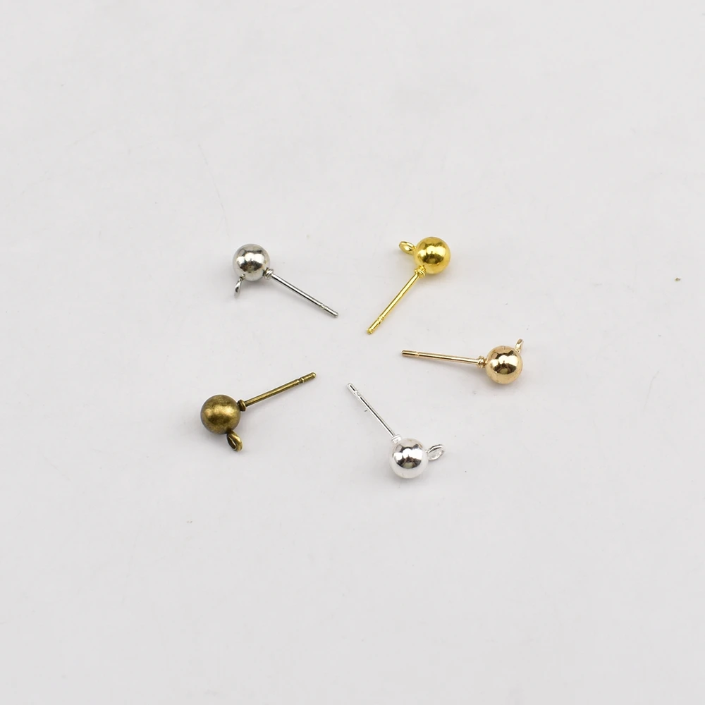 50Pcs/Lot 3 4 5 mm Ball Bead Head Pins Stud Earrings Needles Accessories Earrings Basic Pins For Jewelry Making Supplies