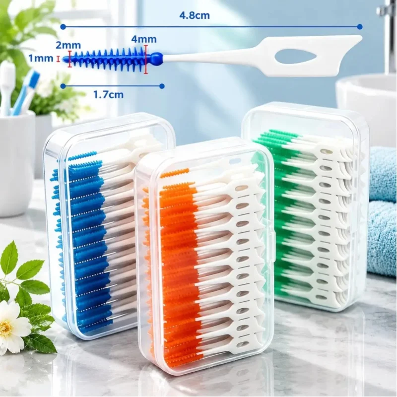 100 Stück Interdentalbürsten, weiche Silikon-Zahnseide, Einweg-Zahnstocher, Mundhygiene-Set für empfindliches Zahnfleisch, für Zahnzwischenräume bei Erwachsenen