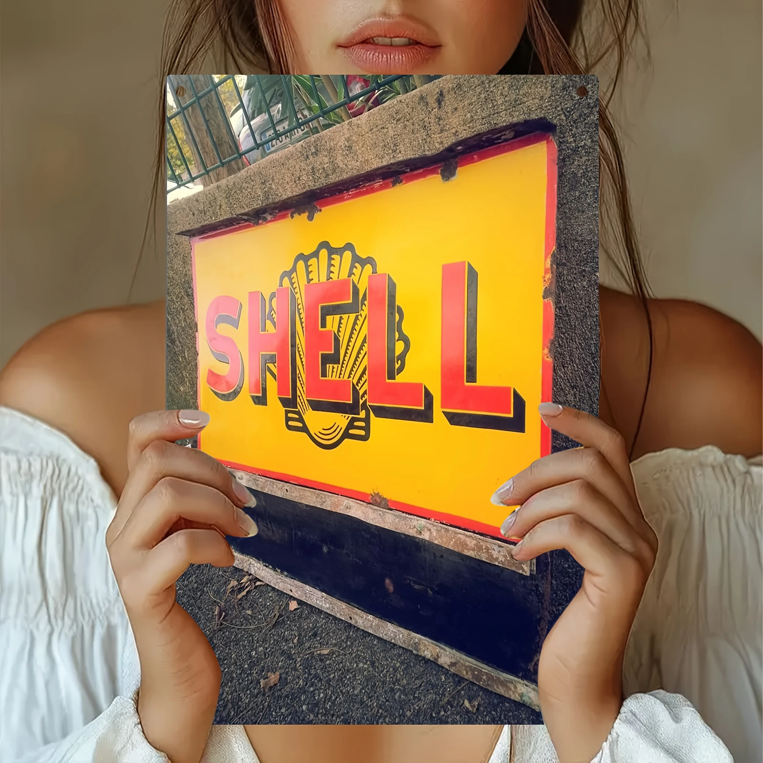 Vintage Aluminum Tin Sign Retro Gas Station Logo, Weather Resistant Pre-drilled Decorative Plaque for Garage Man Cave Bar
