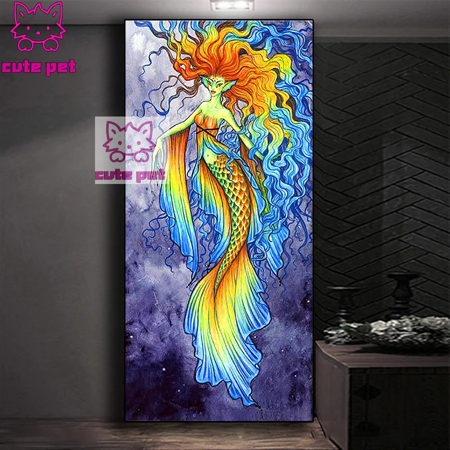 

full square diamond painting Colored mermaid under the sea pictures for embroidery round diamond mosaic wall stickers decoration