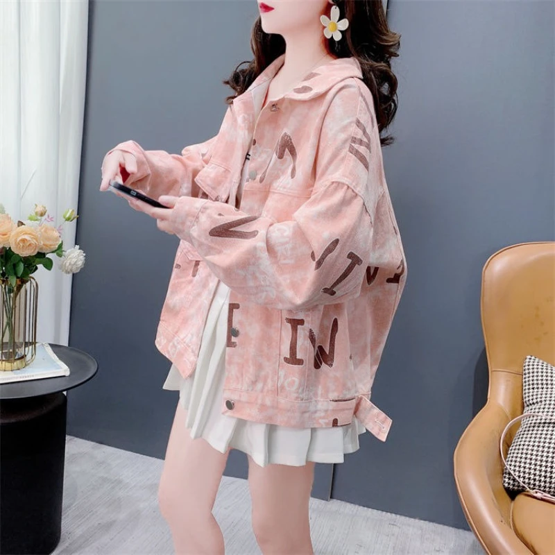 سترة نسائية مستوحاة من المؤثر 2025 جديدة بربطة عنق وصبغ حروف كاندي مغسولة من قماش الدنيم كبيرة الحجم ورائعة تناسب كل مباراة سترة الخريف الكورية #3