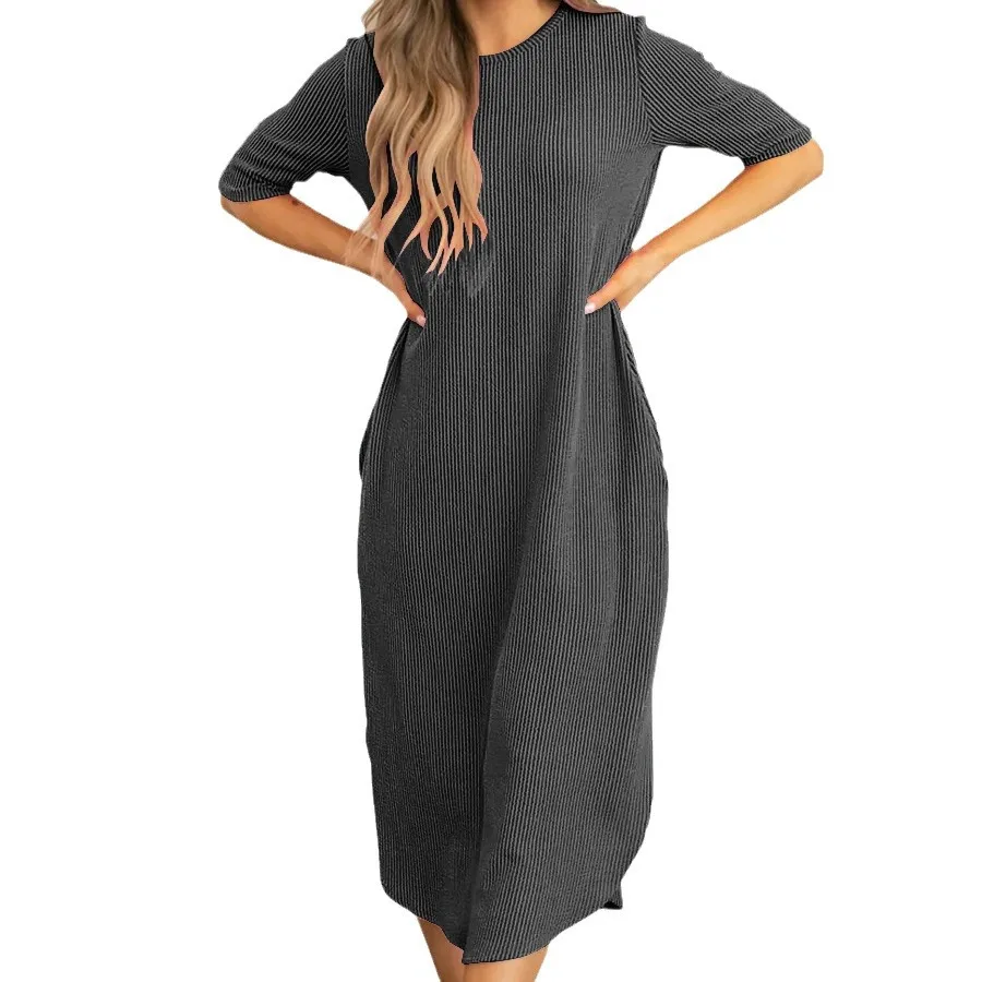 2024 Women's Casual Loose Pocket Long Dress Women Short Sleeve Long Dresses Women T Shirt Solid Color