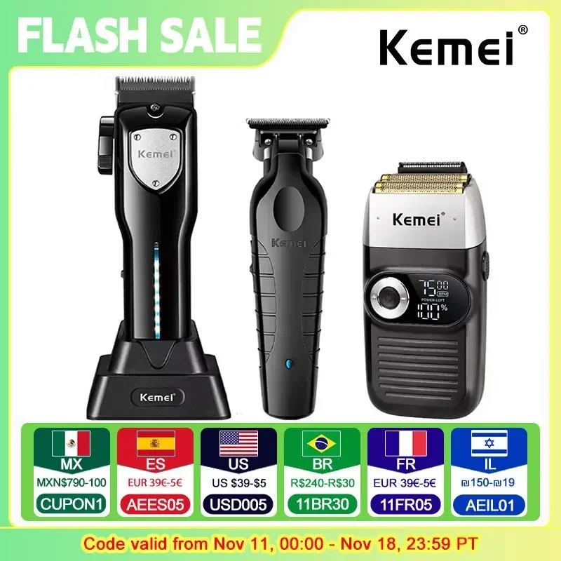 

Kemei Professional Hair Clipper Kit Electric Shaver Male Hair Cutting Machine Men’s Trimmer MachineKM-2299 KM-2026 KM-5083