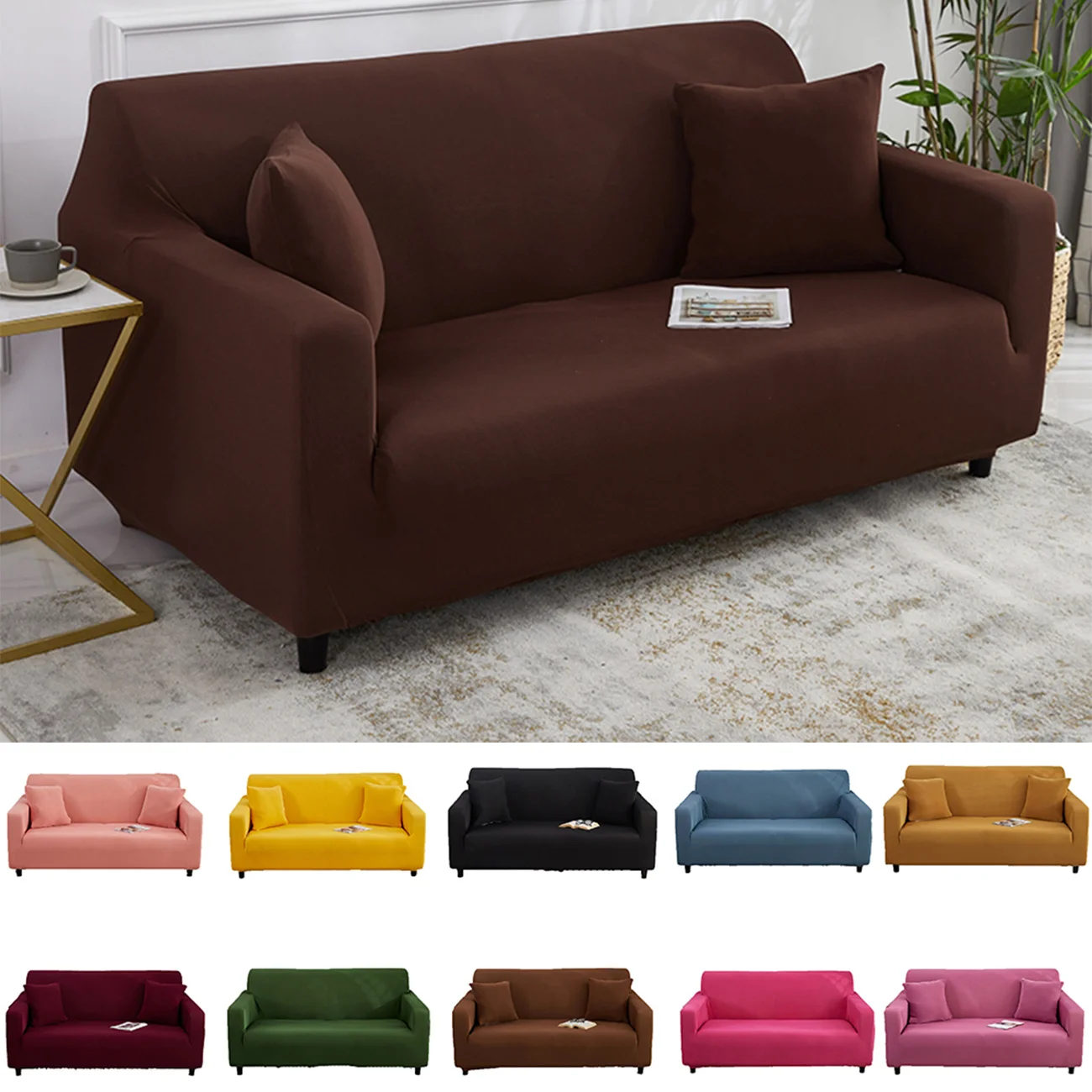 Dark Brown Solid Color Elastic Armchair Cover Sofa All-inclusive Couch Cover 1 2 3 Seater Couch Protection Extensible for Home