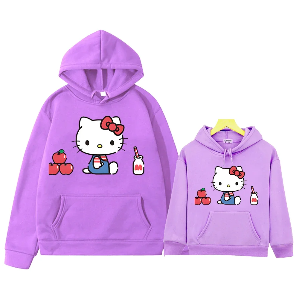 hello kitty hoodies sweatshirt Autumn Casual Family outfit y2k sudadera Fleece pullover mommy and daughter matching clothes