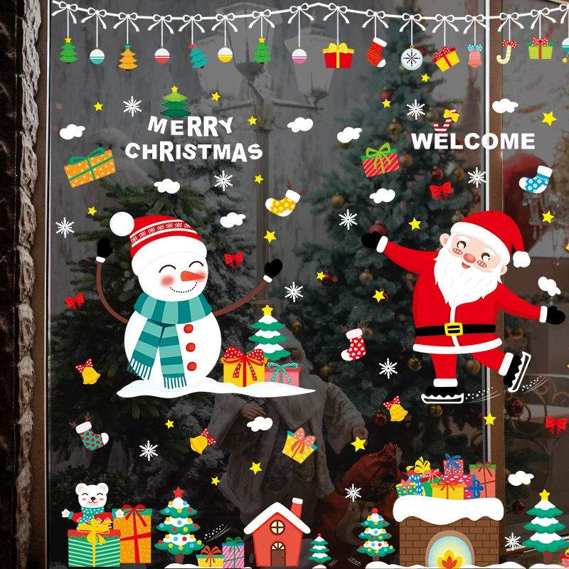 

Electrostatic Christmas Glass Decoration Stickers Decorate Shop Windows with Santa Claus Snowman Atmosphere Window Sticker