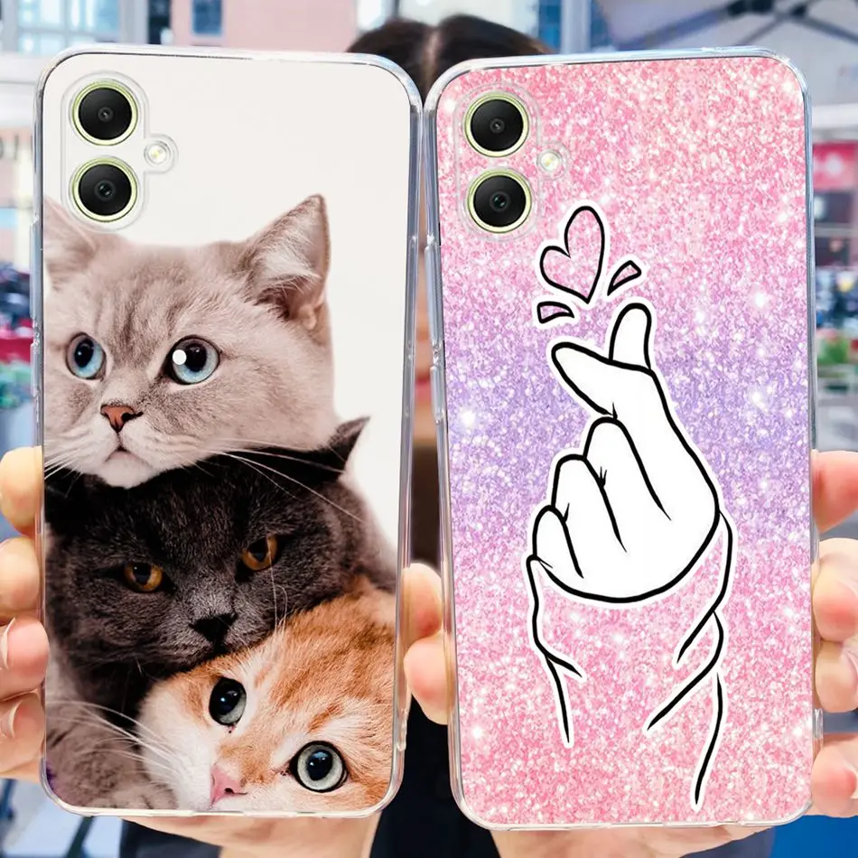 Cute Cat Finger-heart Phone Case For Samsung Galaxy A05 A05S 2023 Soft Silicone TPU Cover For Samsung A05s A 05 05S A055F A057F