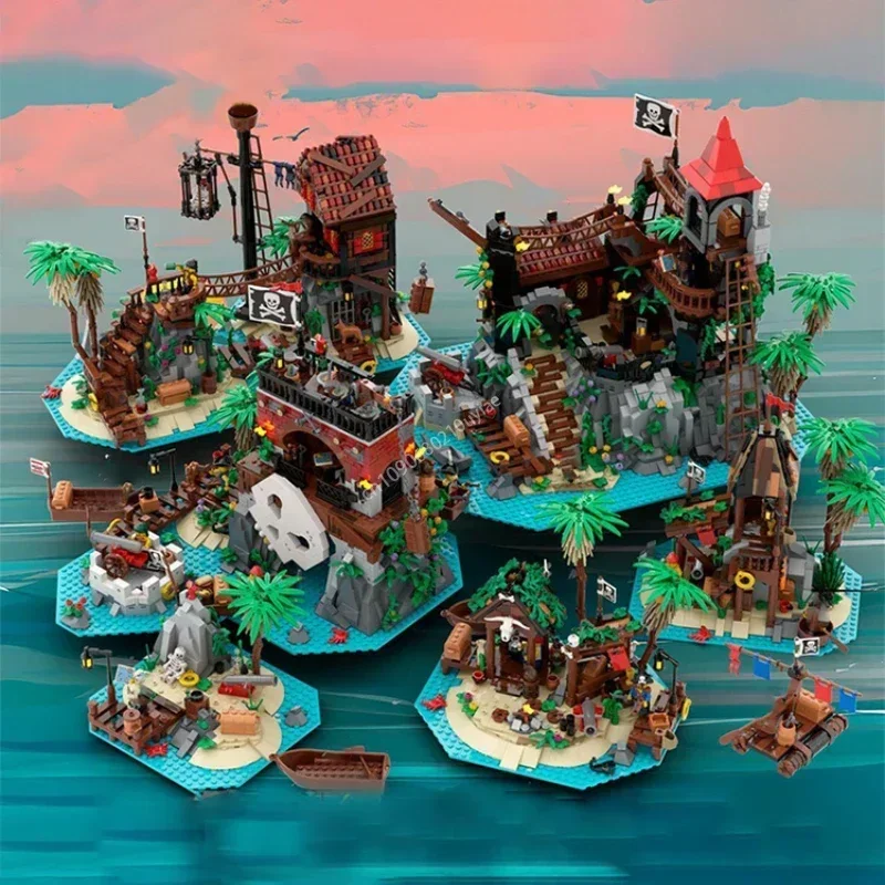 

Moc Pirate's Bay Building Blocks Pirate Treasure Island Skull Bay DIY Construction Streetview Bricks Toys Kids Creative Gift