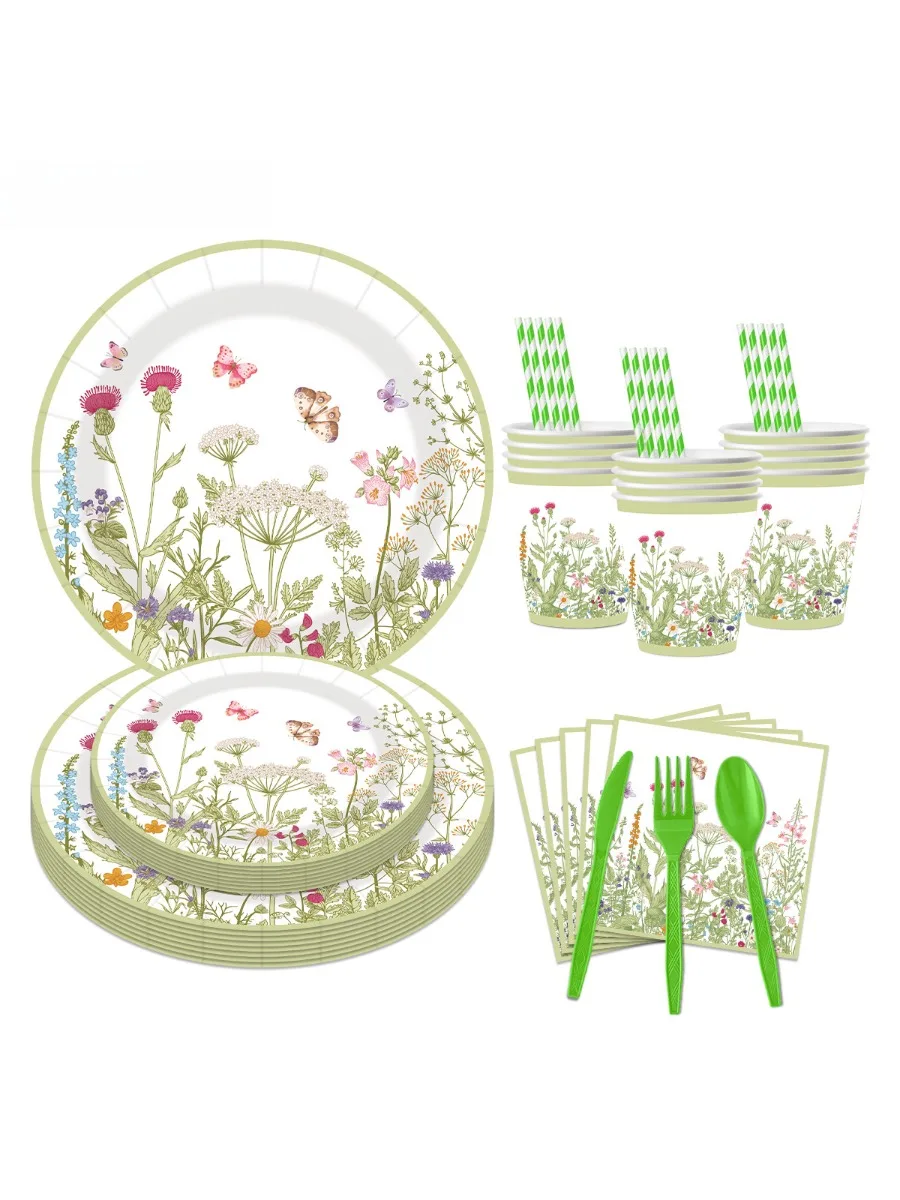 240 stks Lente Bloemen Verse Wegwerp Papier Servies Wildflower Plaat Verjaardagsfeestje Decoratie Feestartikelen Party - afbeelding 2