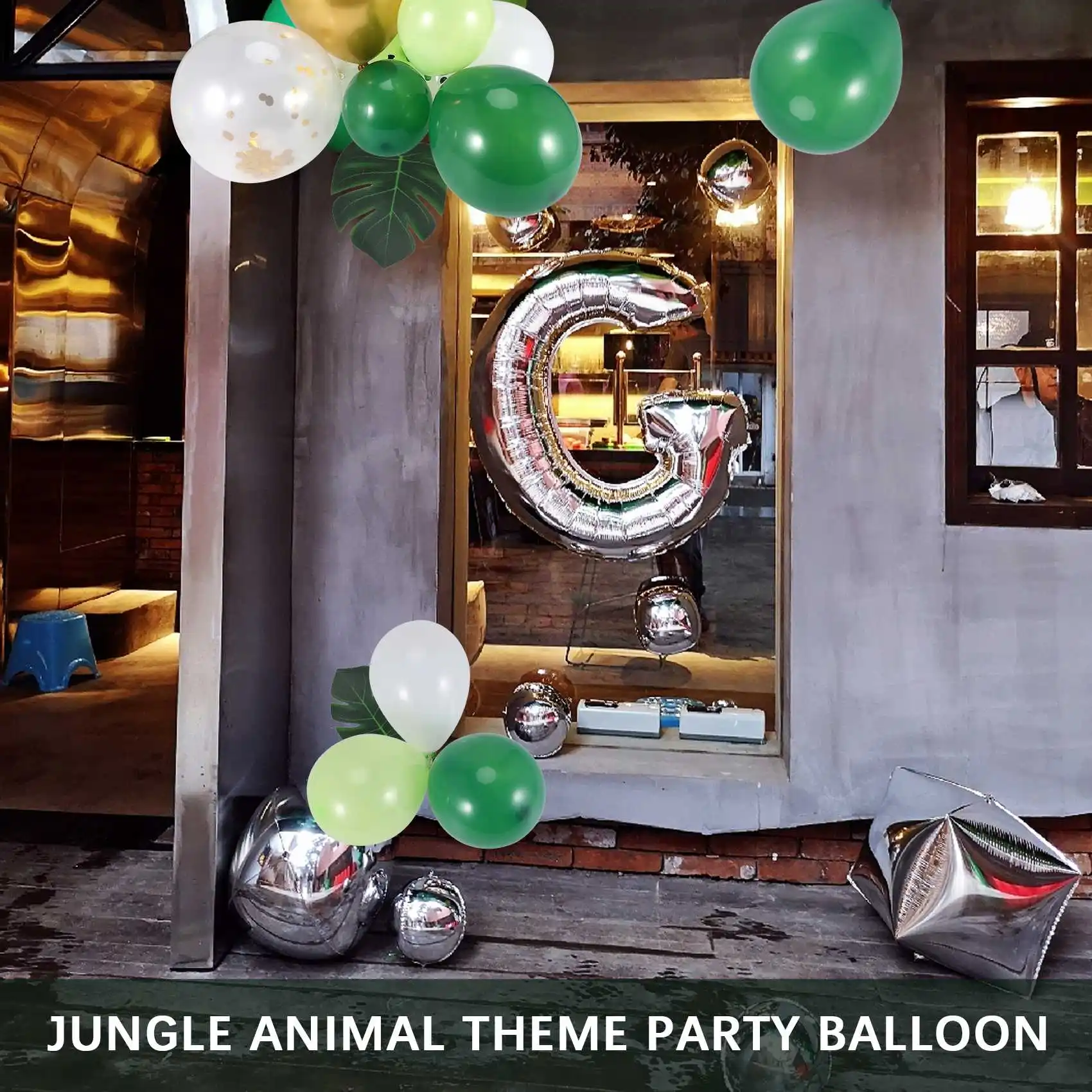 134Pcs Jungle Party Balloon Arch Green Balloon Decoration, with Artificial Tropical Palm Leaves for Birthday Party