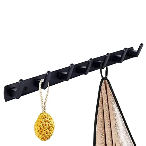 

Black Wall-Mounted 7-Hook Organizer Rack For Hallway, Bathroom, Kitchen And Bedroom Use