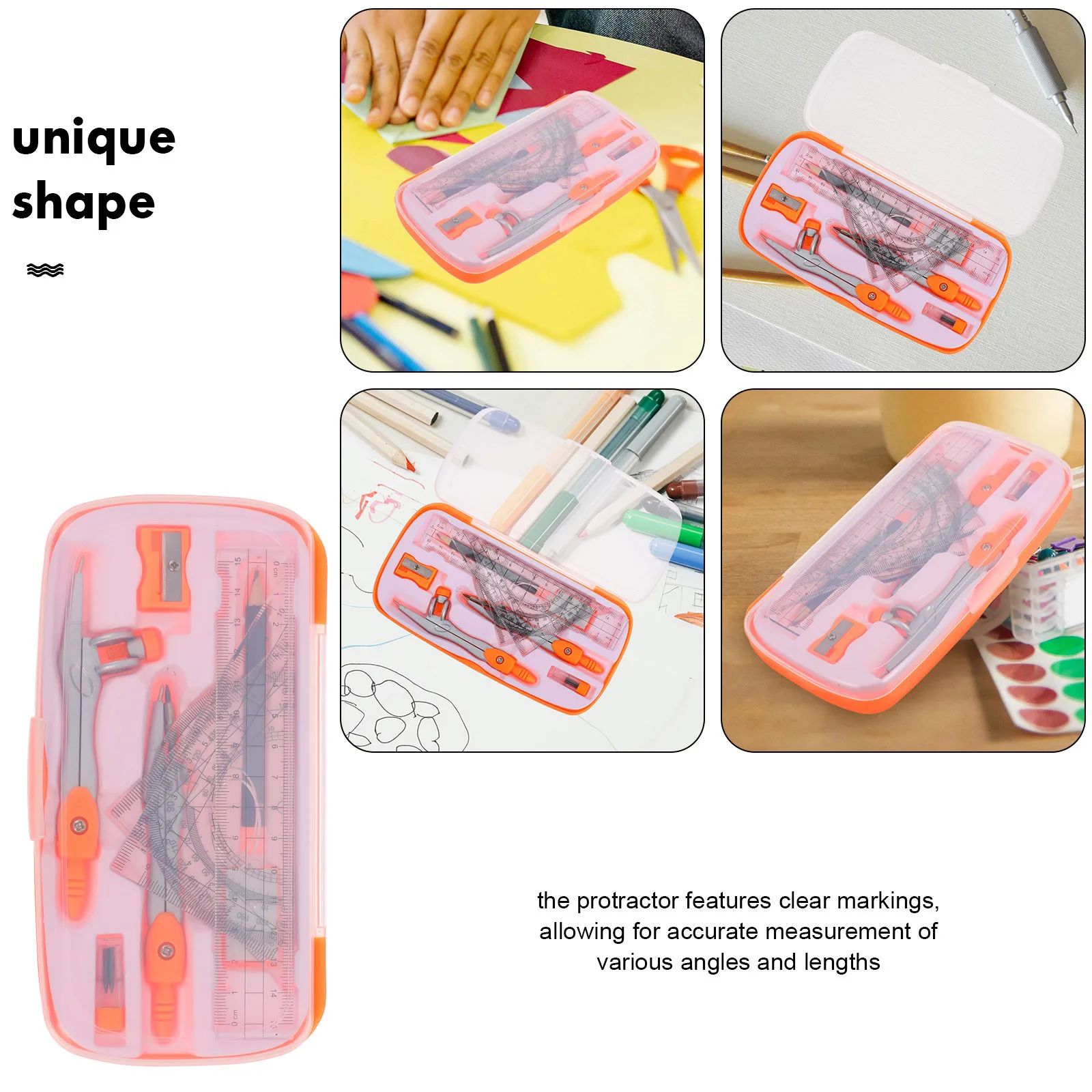 1Set Geometry Set for Students Rulers Protractor Compass Eraser Pencil Sharpener Precise Drawing Tools Versatile Applications