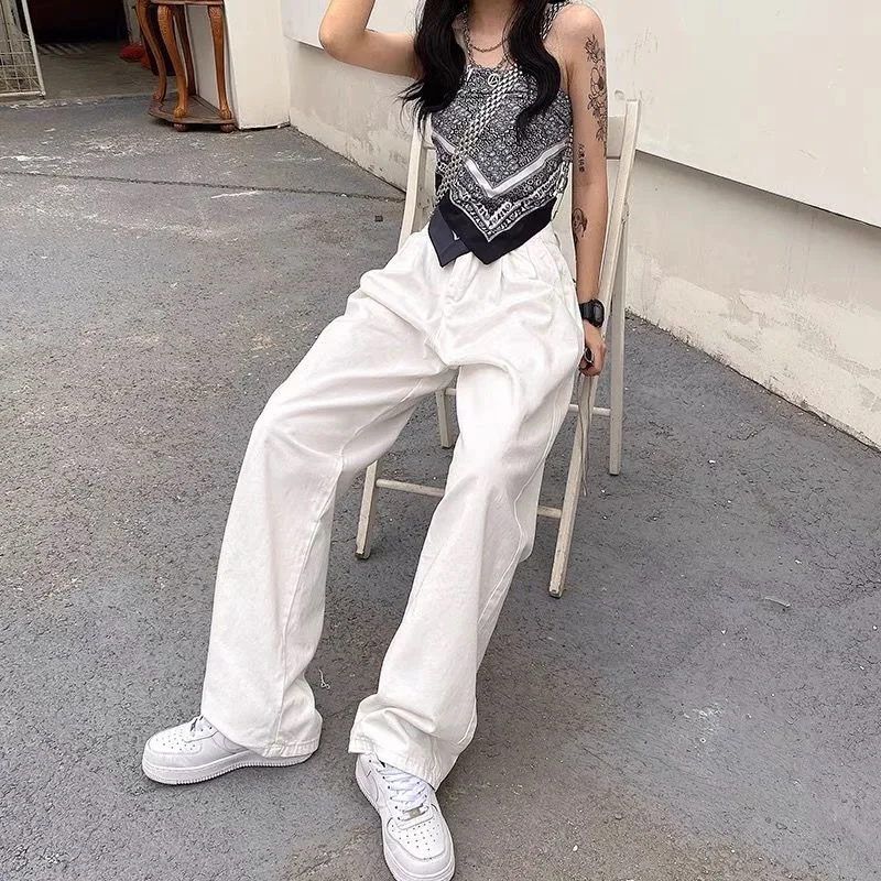 Solid Women's Clothing New Loose Fit Slim Straight Leg Versatile Wide Leg Casual Long Pants Trendy Minimalist Stylish