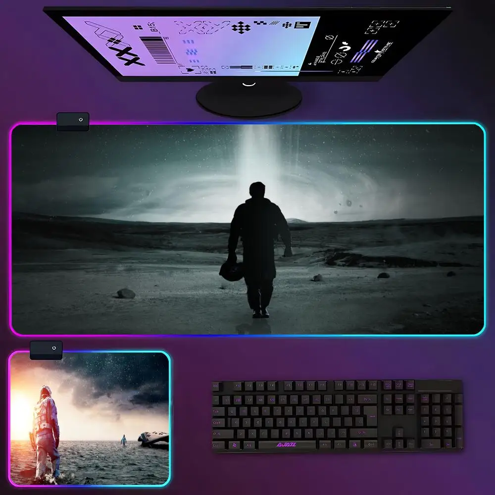 Movie Interstellar Wormhole RGB Luminous 900x400x3mm Thickened  Large Table Pad Encrypted Anti Skid Super Large Mouse Pad