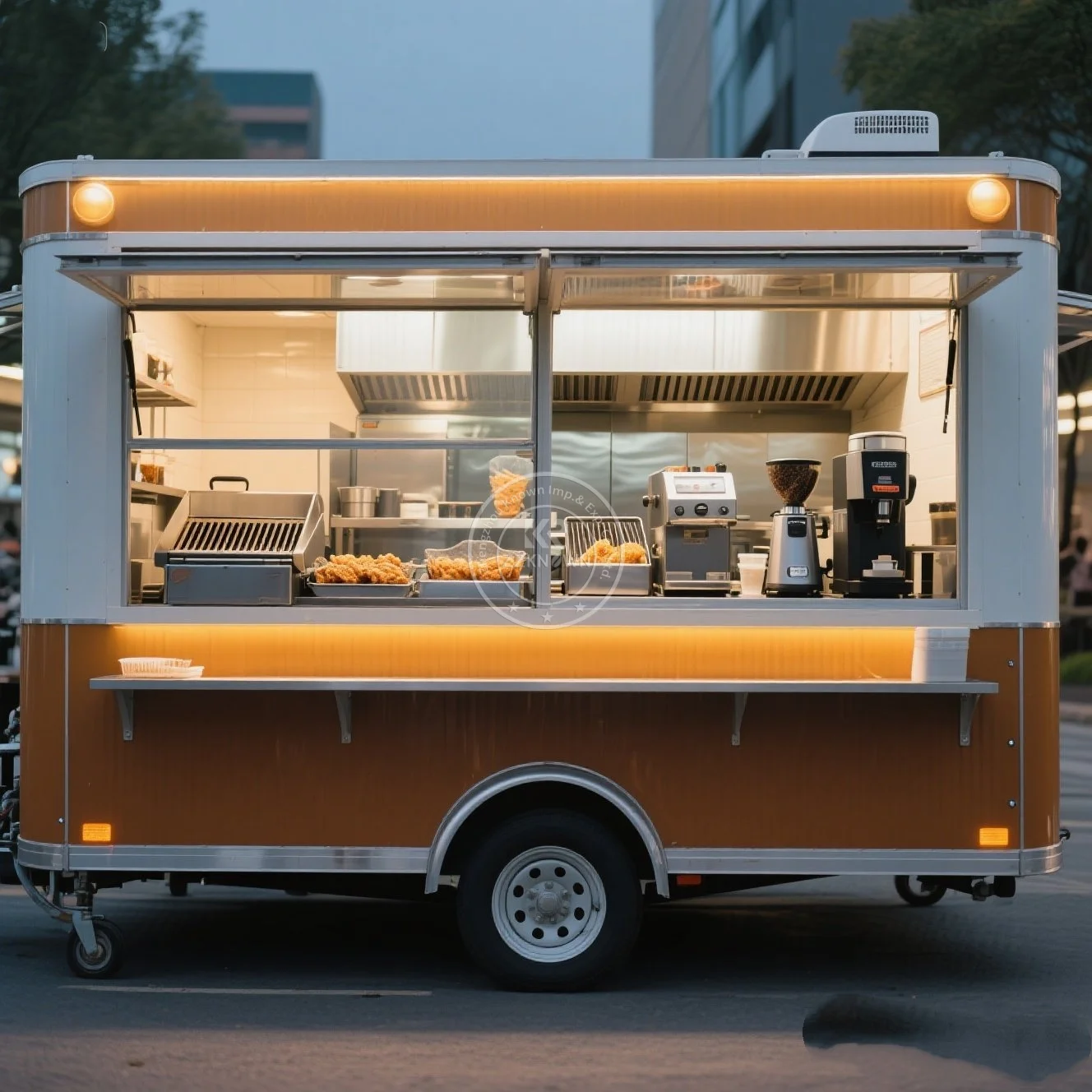 

Грузовик для еды США с полной кухонной концессией Прицеп для барбекю с крыльцом Полностью оснащенный грузовик для еды на заказ