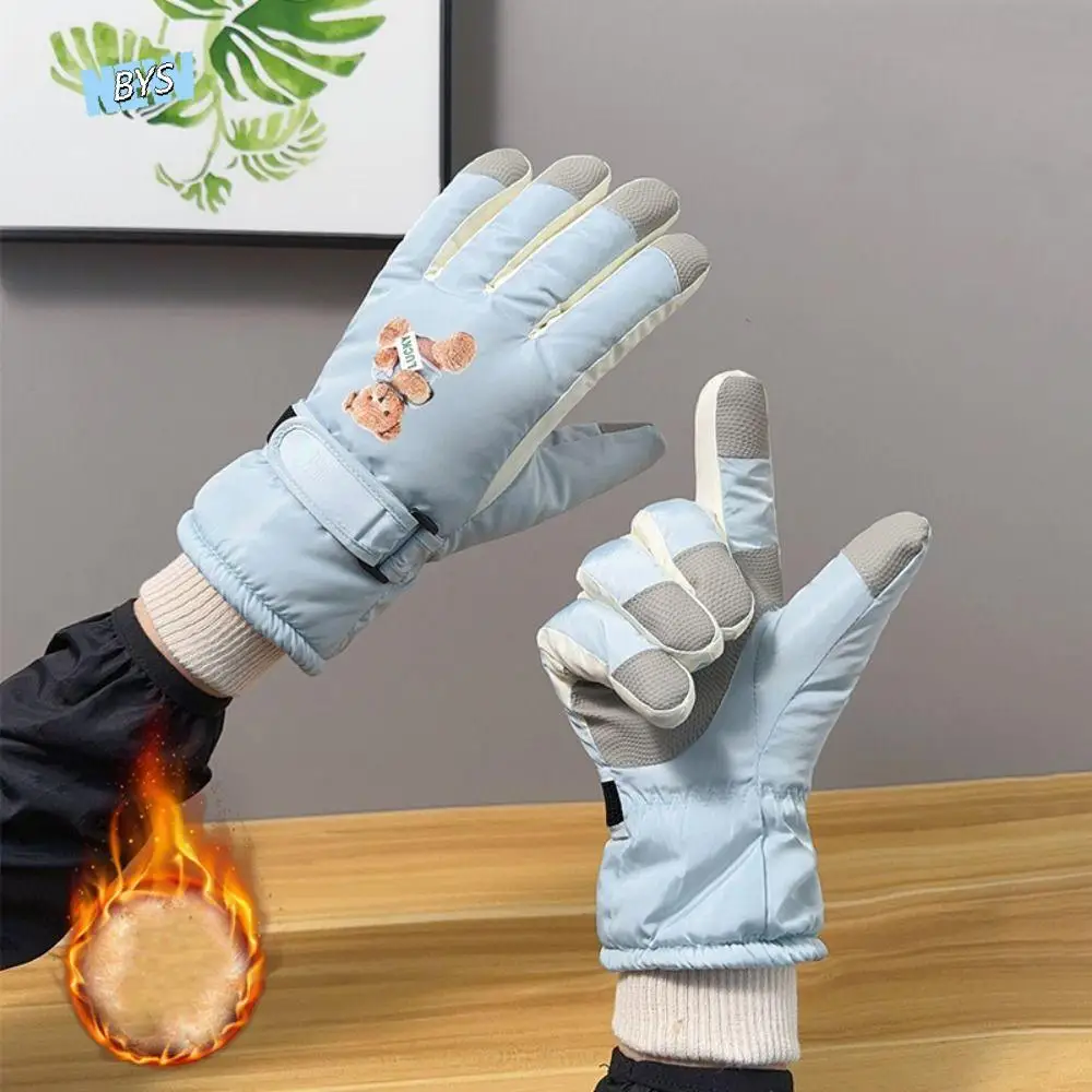 

Windproof Touchscreen Skiing Gloves Pink Cute Motorcycle Gloves Bear Full Finger Winter Warm Gloves Mountain Bike