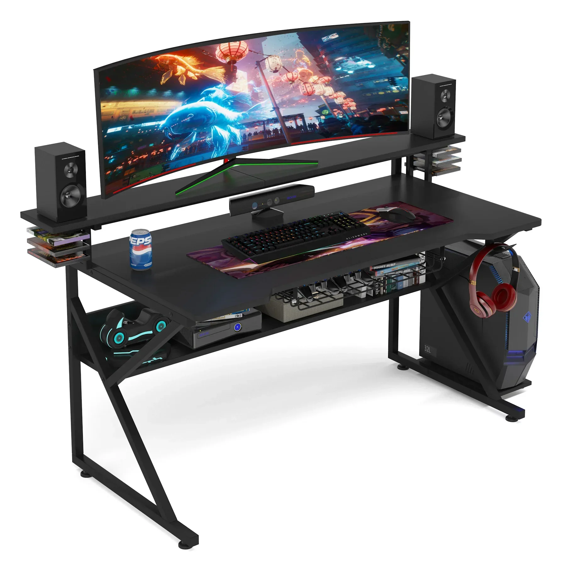 Tribesigns New Design Gaming Desk Computer Desk Black with Monitor Stand and Shelf