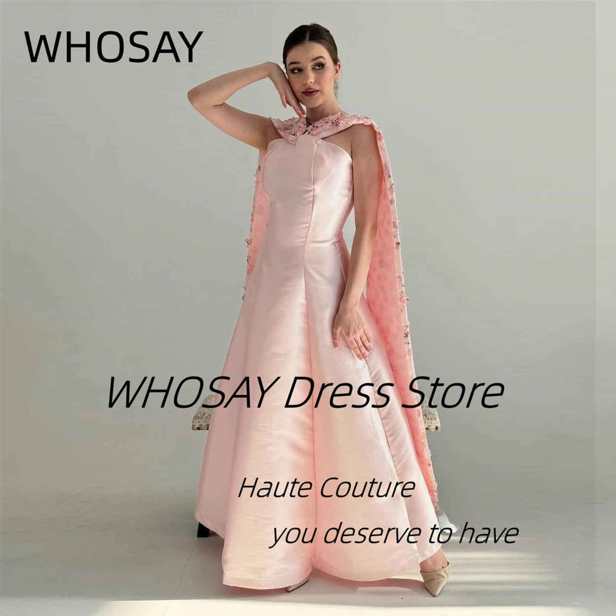 

WHOSAY Customized Prom Dresses Flower Shawls Zipper Back платье женское вечернее Saudi Arabia Evening Gowns