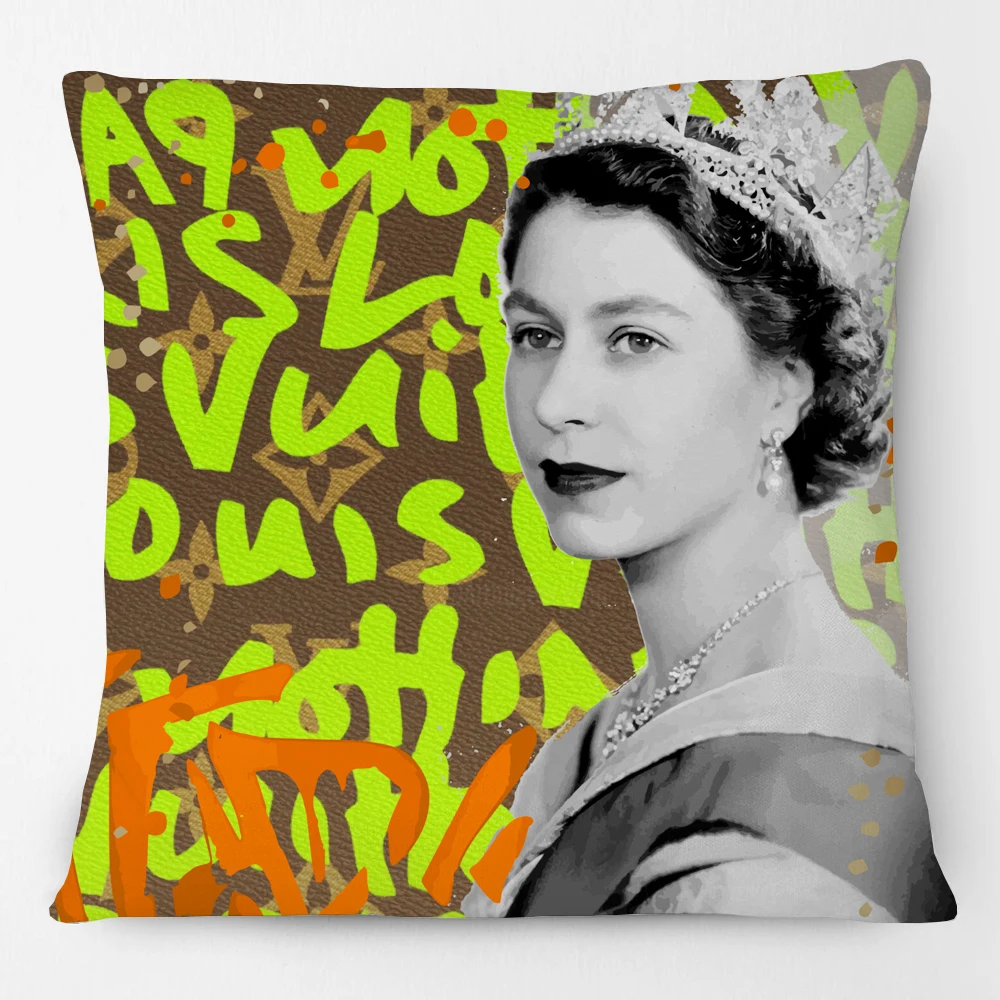 Queen Elizabeth II England Her Majesty Pattern Zip Decor Throw Cushion Cover Pillow Case