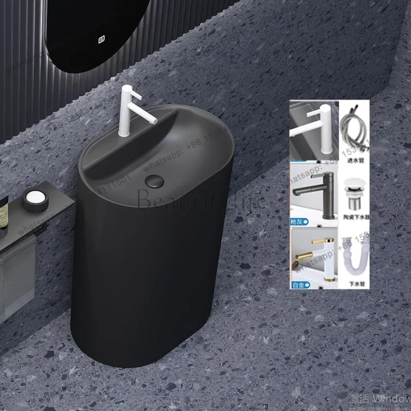 

Oval Ceramic Column Basin Sink Matt Simple Basin Household Small Apartment Column Basin