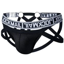 JOCKMAIL Sexy Men Bondage Underwear Jockstrap Mesh String Hollow Lingerie Thong Tangas Cueca Gay Sissy Underwear Penis Pouch