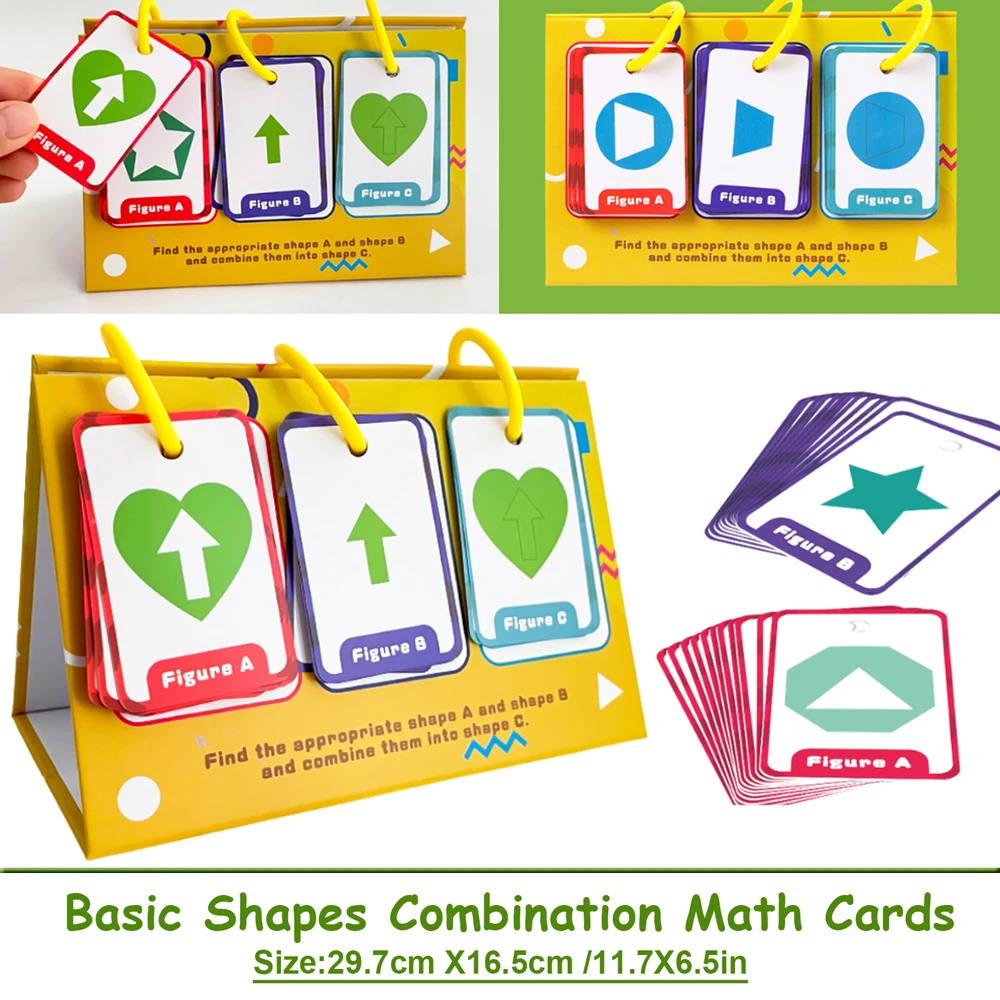 

60Pcs Shapes Combine Math Cards for Kids Kindergarten Classrooms Geometric Shape Learning Cards Cognitive Educational Toys